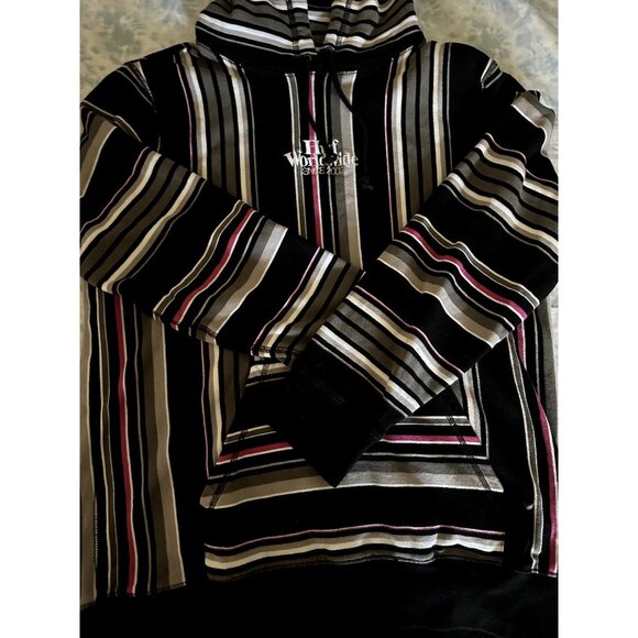 Huf Black Striped Pullover Hoodie Skateboarding Outdoor XL J19 - Picture 2 of 4